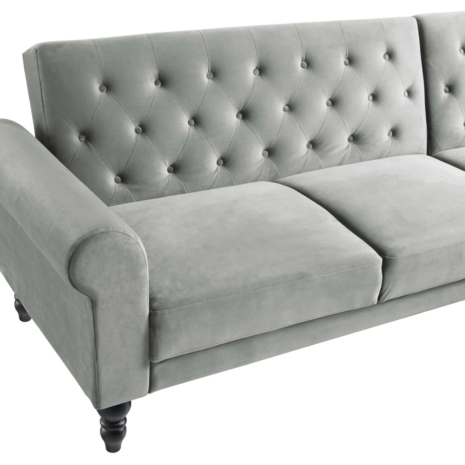 Hanney Chesterfield Chaise Sofabed In Grey Velvet 14 Hanney Chesterfield Chaise Sofabed In Grey Velvet - Image 14