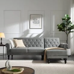 Hanney Chesterfield Chaise Sofabed In Grey Velvet 19 Hanney Chesterfield Chaise Sofabed In Grey Velvet -Daals Store AYSF 012 GREY VEL scene1