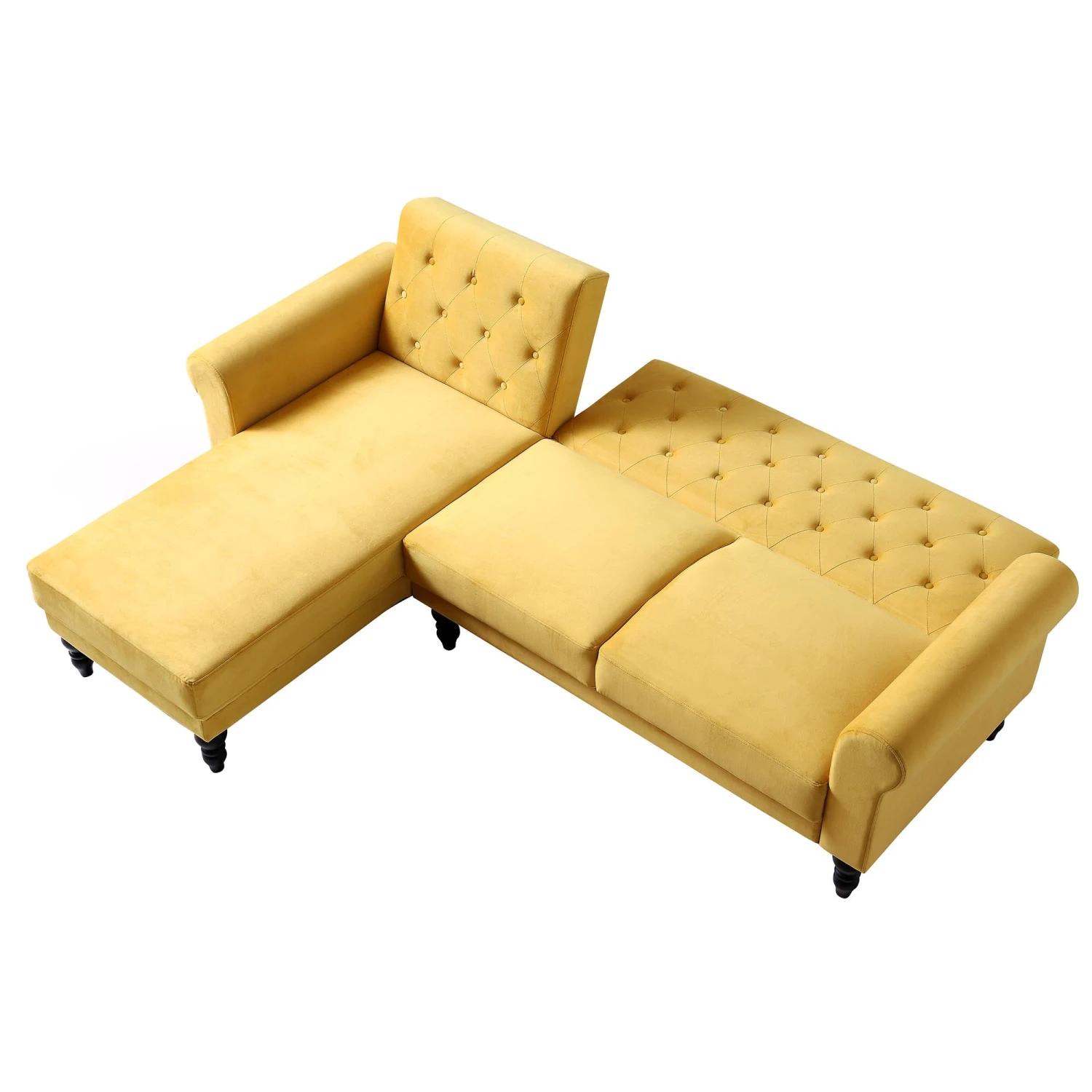 Hanney Chesterfield Chaise Sofabed In Mustard Yellow Velvet 9 Hanney Chesterfield Chaise Sofabed In Mustard Yellow Velvet - Image 9