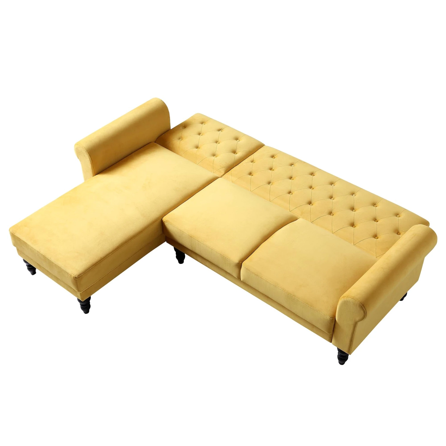 Hanney Chesterfield Chaise Sofabed In Mustard Yellow Velvet 11 Hanney Chesterfield Chaise Sofabed In Mustard Yellow Velvet - Image 11