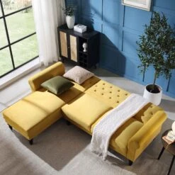 Hanney Chesterfield Chaise Sofabed In Mustard Yellow Velvet 20 Hanney Chesterfield Chaise Sofabed In Mustard Yellow Velvet -Daals Store AYSF 012 MUSTARD VEL scene2