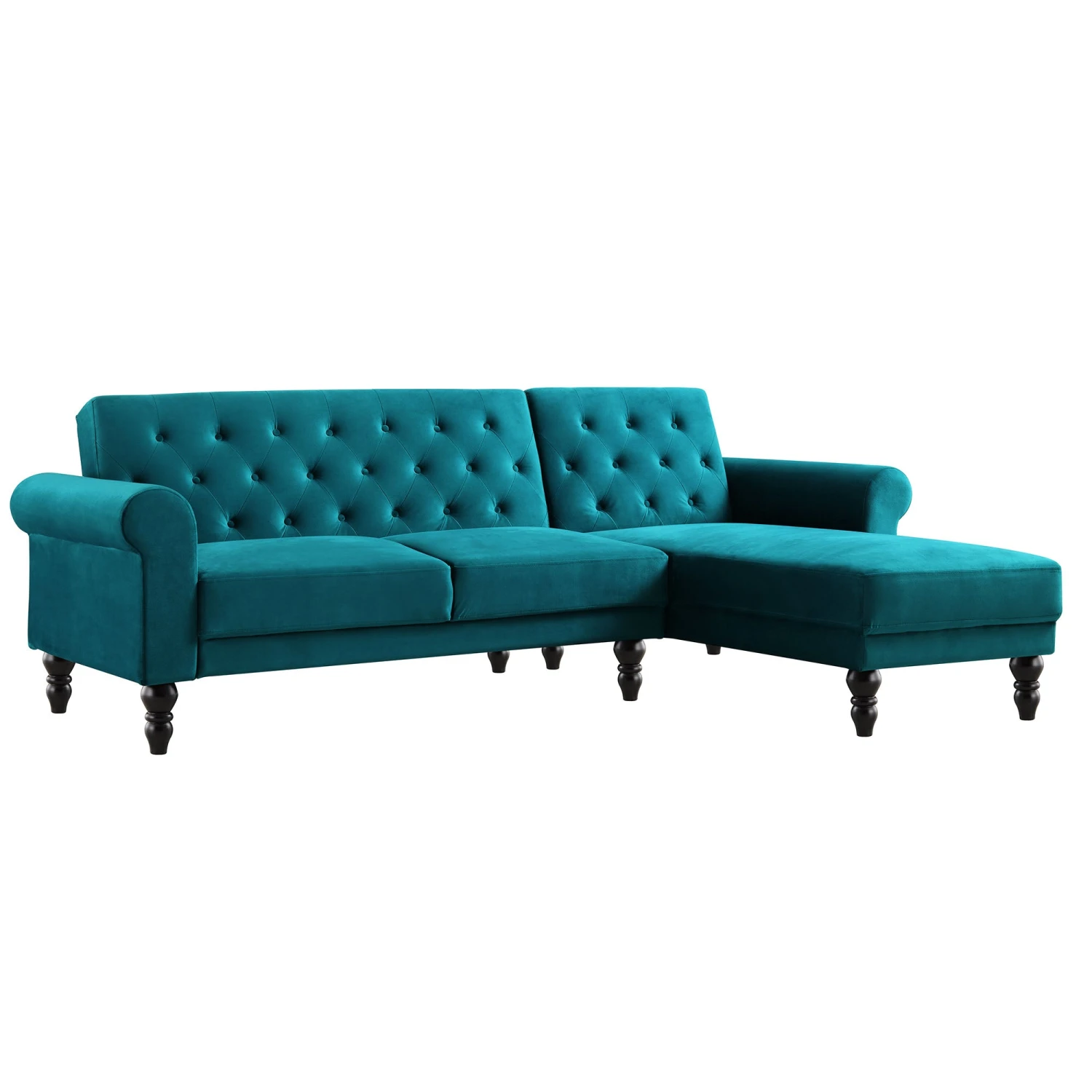 Hanney Chesterfield Chaise Sofabed In Teal Velvet 4 Hanney Chesterfield Chaise Sofabed In Teal Velvet - Image 4