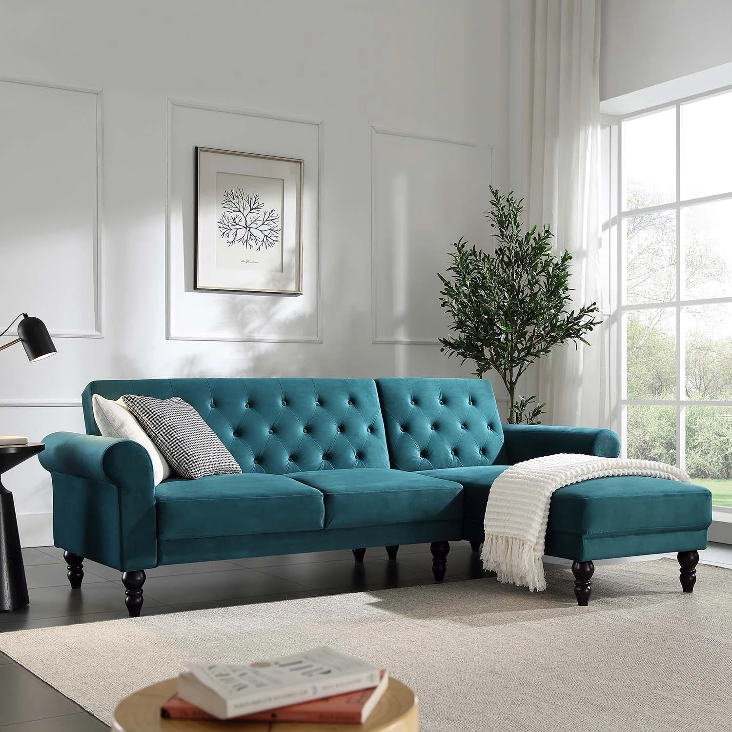 Hanney Chesterfield Chaise Sofabed In Teal Velvet 1 Hanney Chesterfield Chaise Sofabed In Teal Velvet