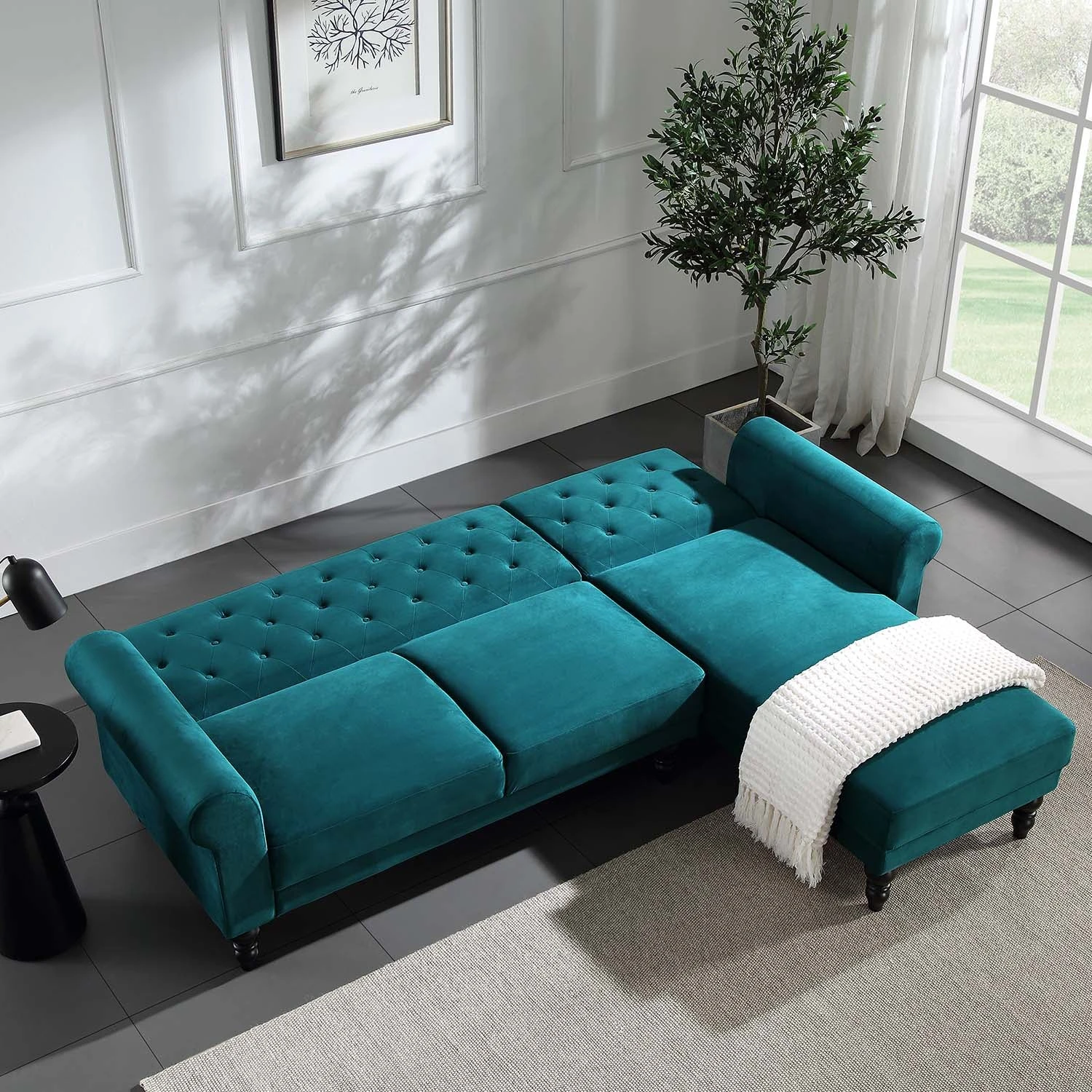 Hanney Chesterfield Chaise Sofabed In Teal Velvet 3 Hanney Chesterfield Chaise Sofabed In Teal Velvet - Image 3