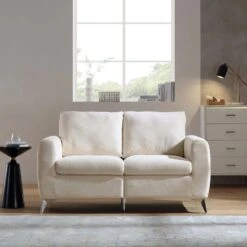 Noak 2-Seater Beige Woven Fabric Sofa With Chrome Legs