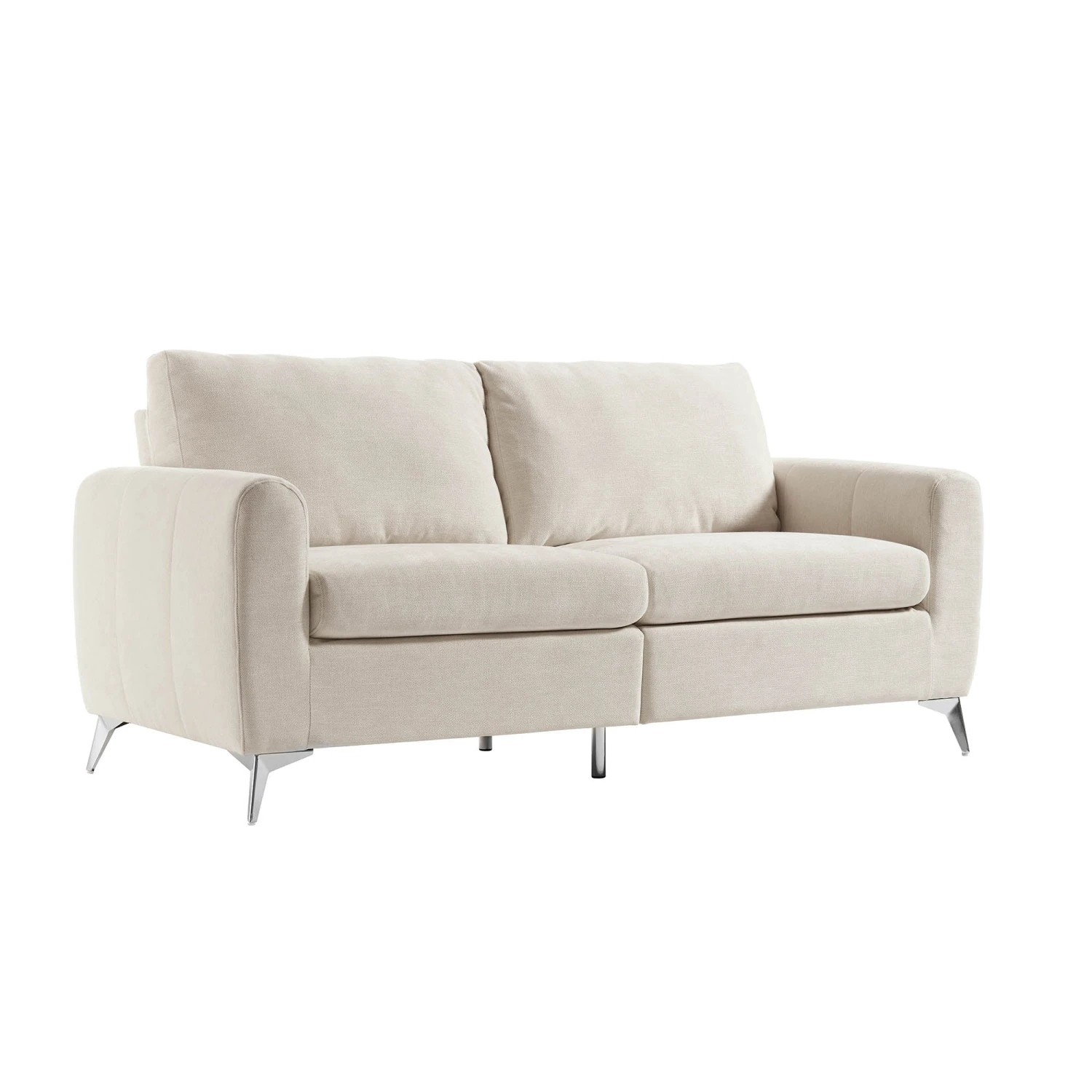 Noak 3-Seater Beige Woven Fabric Sofa With Chrome Legs 5 Noak 3-Seater Beige Woven Fabric Sofa With Chrome Legs - Image 5
