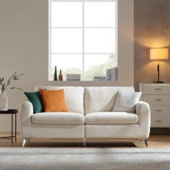 Noak 3-Seater Beige Woven Fabric Sofa With Chrome Legs