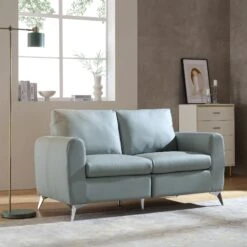 Noak 2-Seater Grey Faux Leather Sofa With Chrome Legs 15 Noak 2-Seater Grey Faux Leather Sofa With Chrome Legs -Daals Store AYSF 014 GREY PU 2ST scene1