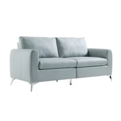 Noak 3-Seater Grey Faux Leather Sofa With Chrome Legs 18 Noak 3-Seater Grey Faux Leather Sofa With Chrome Legs -Daals Store AYSF 014 GREY PU 3ST WB2