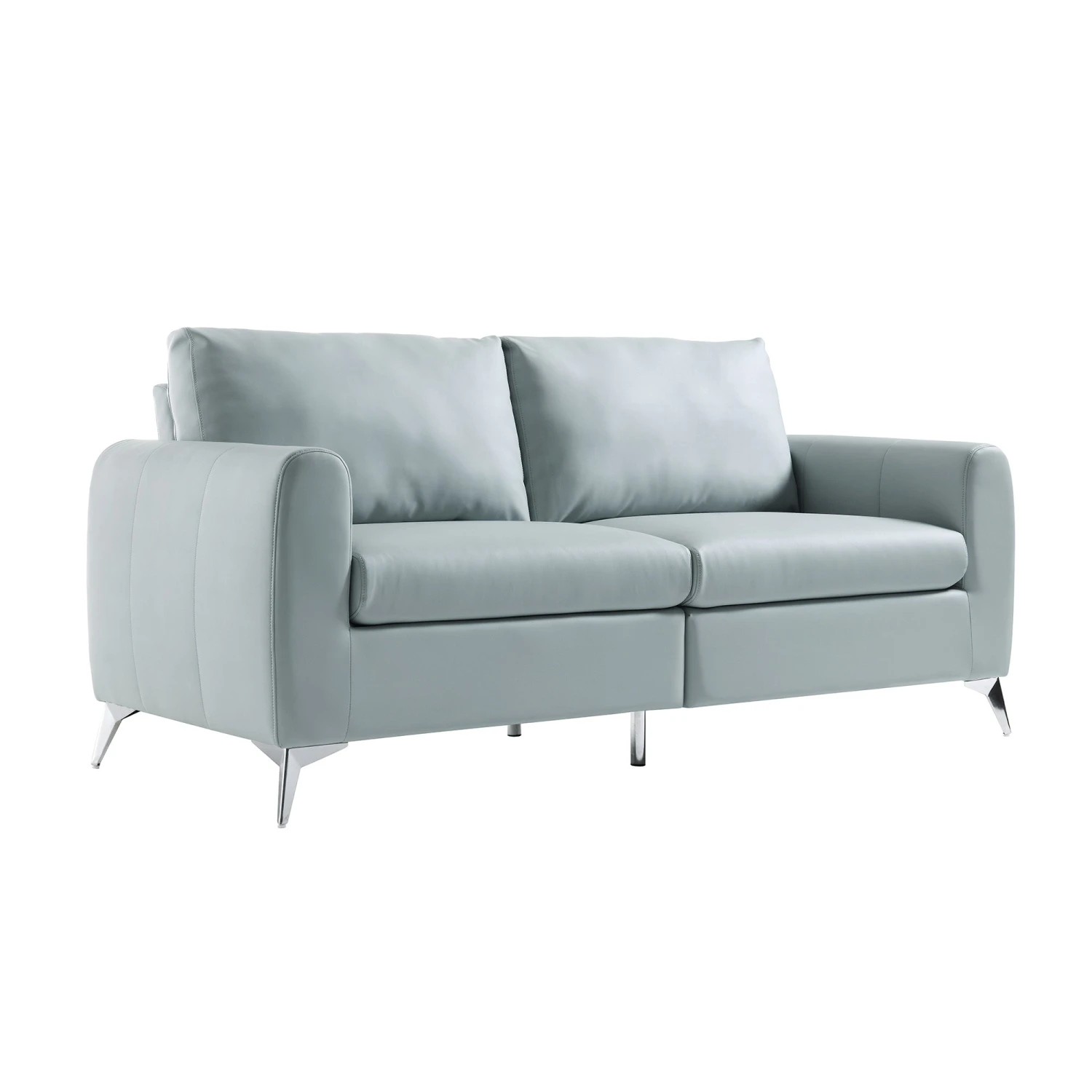 Noak 3-Seater Grey Faux Leather Sofa With Chrome Legs 5 Noak 3-Seater Grey Faux Leather Sofa With Chrome Legs - Image 5