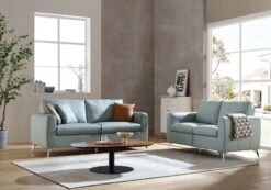 Noak 3-Seater Grey Faux Leather Sofa With Chrome Legs 16 Noak 3-Seater Grey Faux Leather Sofa With Chrome Legs -Daals Store AYSF 014 GREY PU set scene 1
