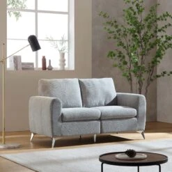 Noak 2-Seater Grey Woven Fabric Sofa With Chrome Legs 14 Noak 2-Seater Grey Woven Fabric Sofa With Chrome Legs -Daals Store AYSF 014 GREY WOVEN 2ST scene1