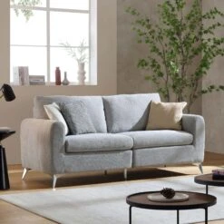 Noak 3-Seater Grey Woven Fabric Sofa With Chrome Legs 15 Noak 3-Seater Grey Woven Fabric Sofa With Chrome Legs -Daals Store AYSF 014 GREY WOVEN 3ST scene1