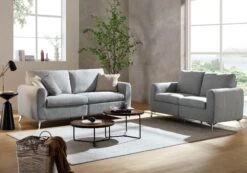 Noak 2-Seater Grey Woven Fabric Sofa With Chrome Legs 15 Noak 2-Seater Grey Woven Fabric Sofa With Chrome Legs -Daals Store AYSF 014 GREY WOVEN set scene 1