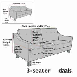 Harper 3-Seater Slope Arm Beige Woven Fabric Sofa -Daals Store AYSF 015 3ST CHART