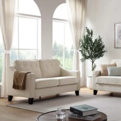 Harper2-Seater Slope Arm Beige Woven Fabric Sofa 14 Harper2-Seater Slope Arm Beige Woven Fabric Sofa -Daals Store AYSF 015 BEIGE WOVEN 2ST scene1