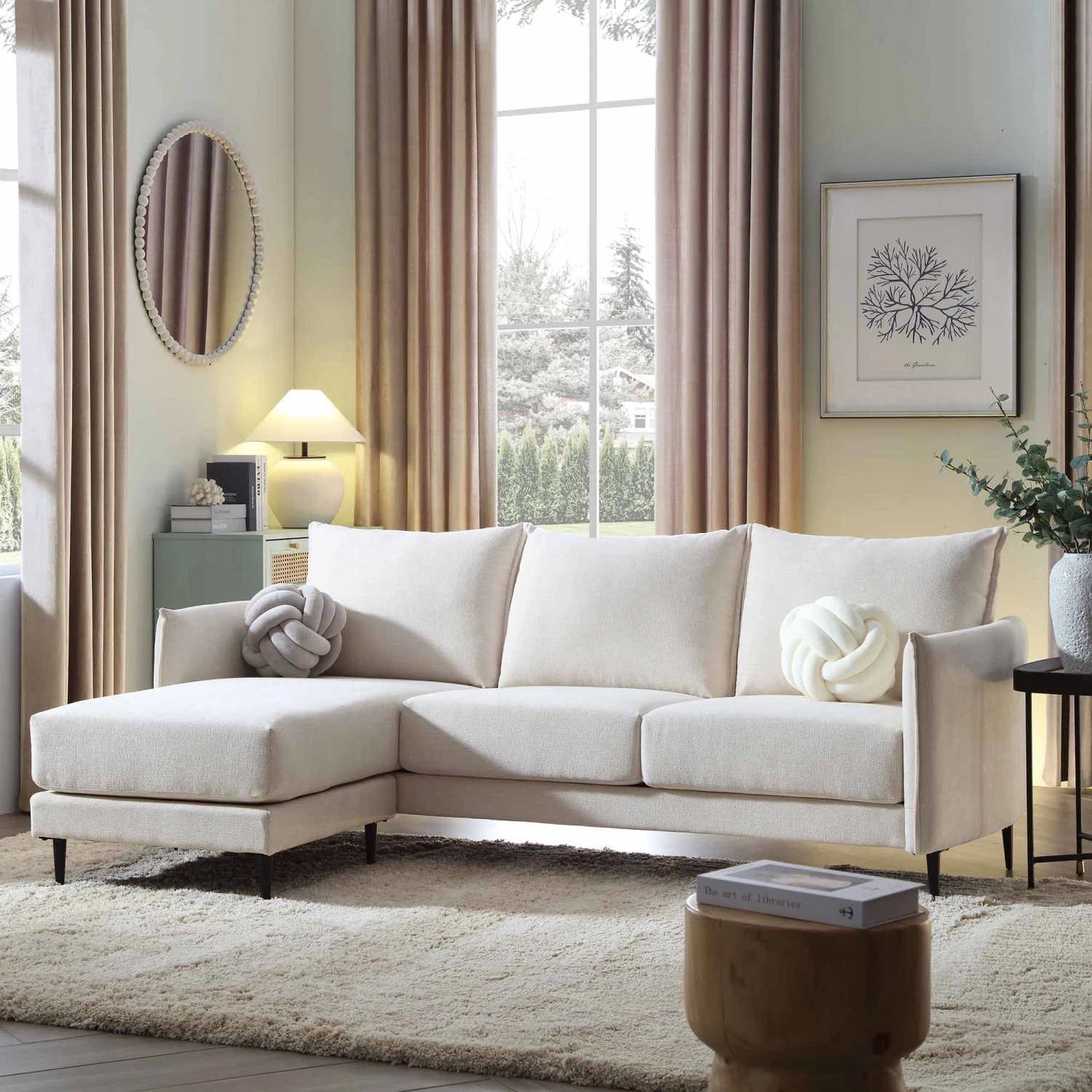 Bari Light Beige Woven Fabric Chaise Sofa 1 Bari Light Beige Woven Fabric Chaise Sofa