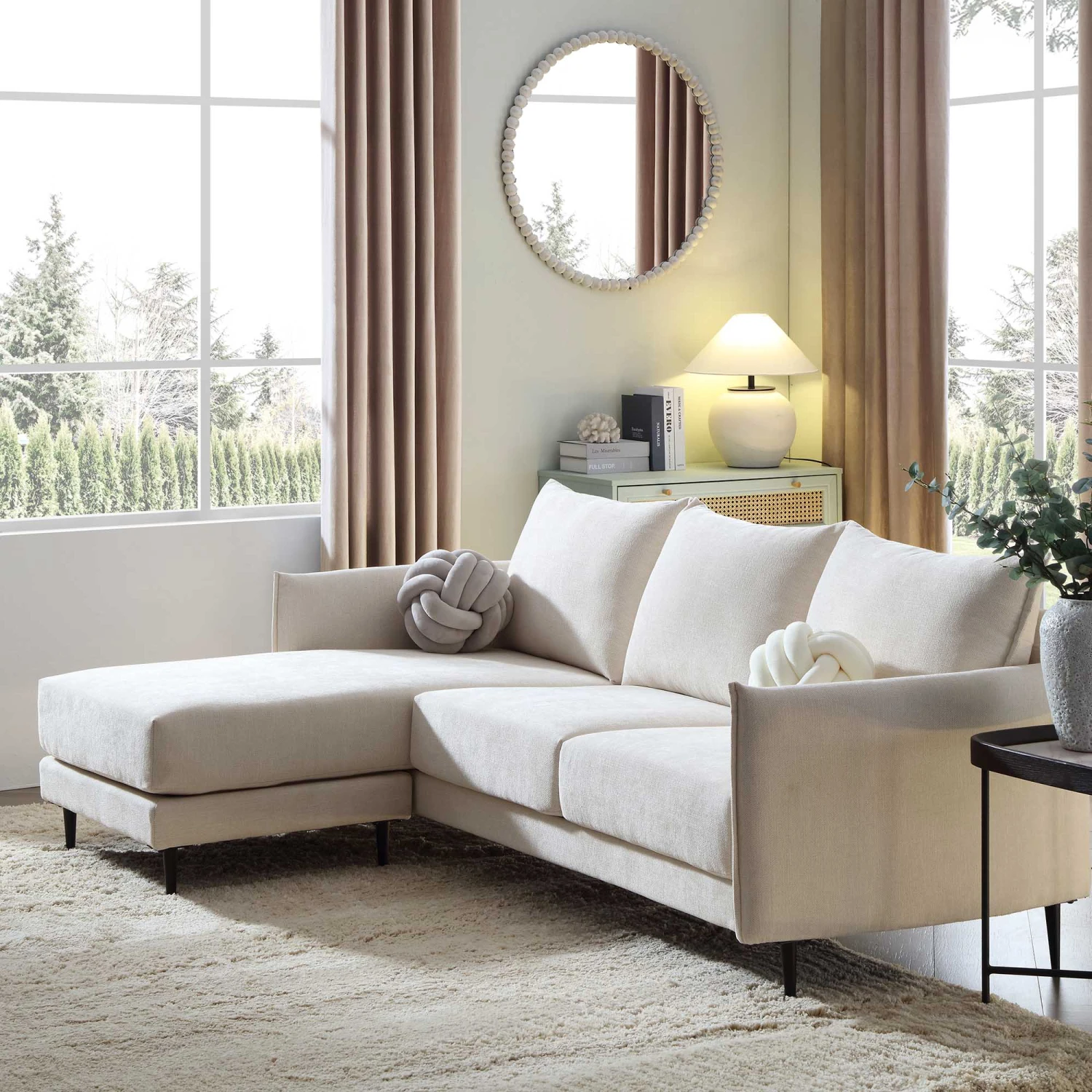 Bari Light Beige Woven Fabric Chaise Sofa 2 Bari Light Beige Woven Fabric Chaise Sofa - Image 2