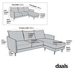 Bari Light Grey Brushed Fabric Chaise Sofa -Daals Store AYSF 08 LS CHART