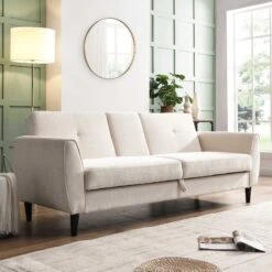 Latimer Beige Woven Fabric 3-Seater Storage Sofa Bed 22 Latimer Beige Woven Fabric 3-Seater Storage Sofa Bed -Daals Store AYSF 09 BEIGEWOVEN 3ST scene2