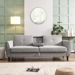 Latimer Light Grey Brushed Fabric 3-Seater Storage Sofa Bed -Daals Store AYSF 09 LGREYFAB 3ST scene2