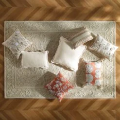 Aubrey Collection Terracotta Orange Suzani Motif Appliqué Cushion - Handmade Cotton Slub Lumbar Pillow 11 Aubrey Collection Terracotta Orange Suzani Motif Appliqué Cushion - Handmade Cotton Slub Lumbar Pillow -Daals Store AubreyCollection group scene