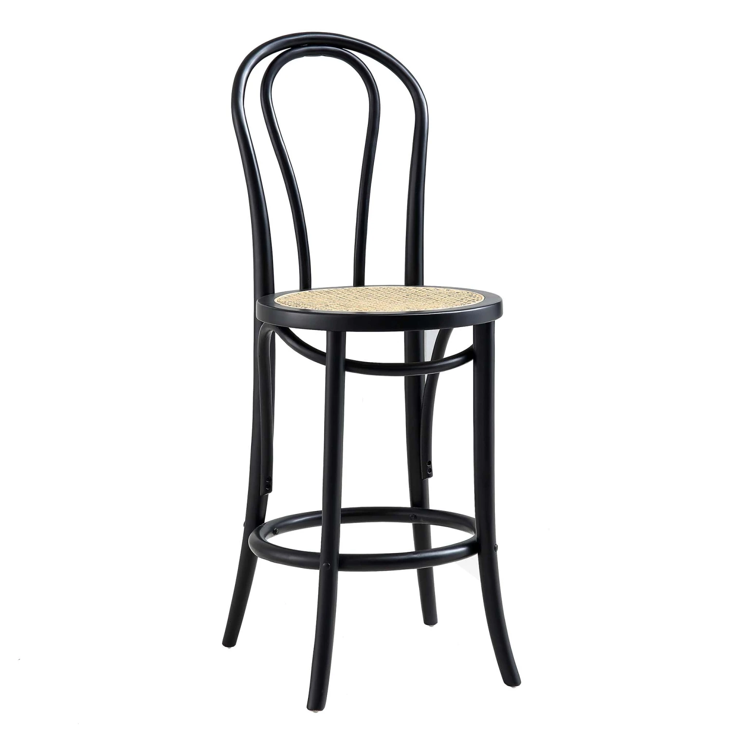 Camille Elm Wood And Rattan Bentwood Counter Stool, Black 2 Camille Elm Wood And Rattan Bentwood Counter Stool, Black - Image 2
