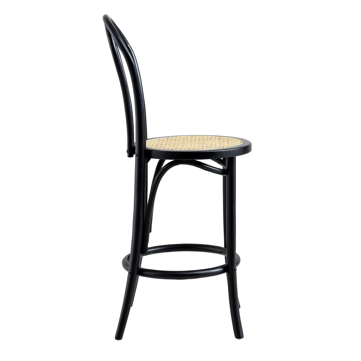 Camille Elm Wood And Rattan Bentwood Counter Stool, Black 5 Camille Elm Wood And Rattan Bentwood Counter Stool, Black - Image 5