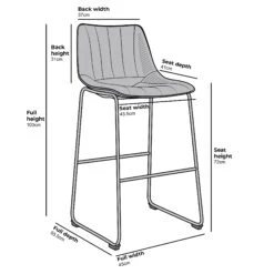 Sutton Grey Velvet Barstools with Fluted Back – Set of 2 Contemporary Kitchen Stools -Daals Store BCH 2099 2P CHART 2