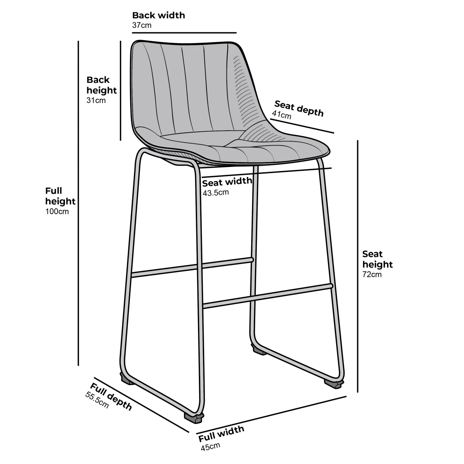 Sutton Set Of 2 Barstools With Fluted Back (Blue Velvet) 6 Sutton Set Of 2 Barstools With Fluted Back (Blue Velvet) - Image 6