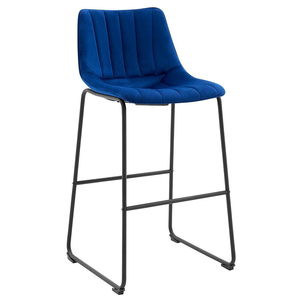 Sutton Set Of 2 Barstools With Fluted Back (Blue Velvet) 4 Sutton Set Of 2 Barstools With Fluted Back (Blue Velvet) - Image 4