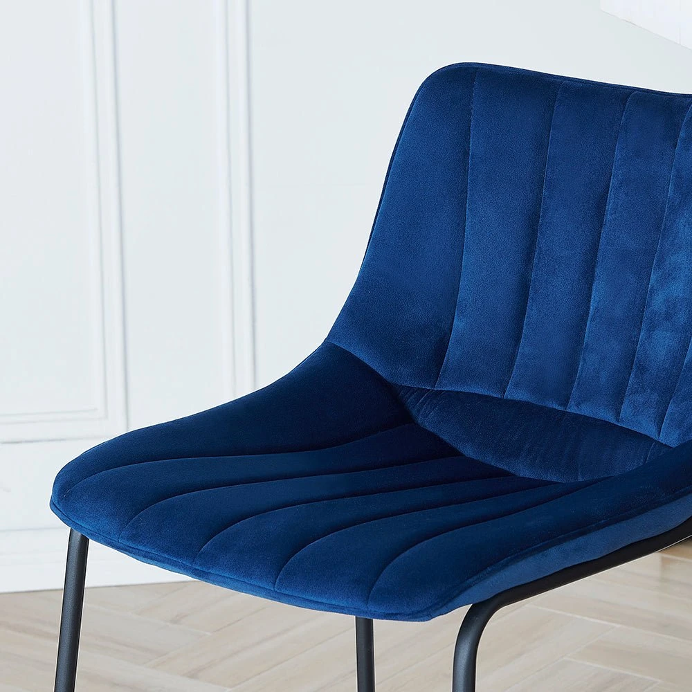 Sutton Set Of 2 Barstools With Fluted Back (Blue Velvet) 2 Sutton Set Of 2 Barstools With Fluted Back (Blue Velvet) - Image 2