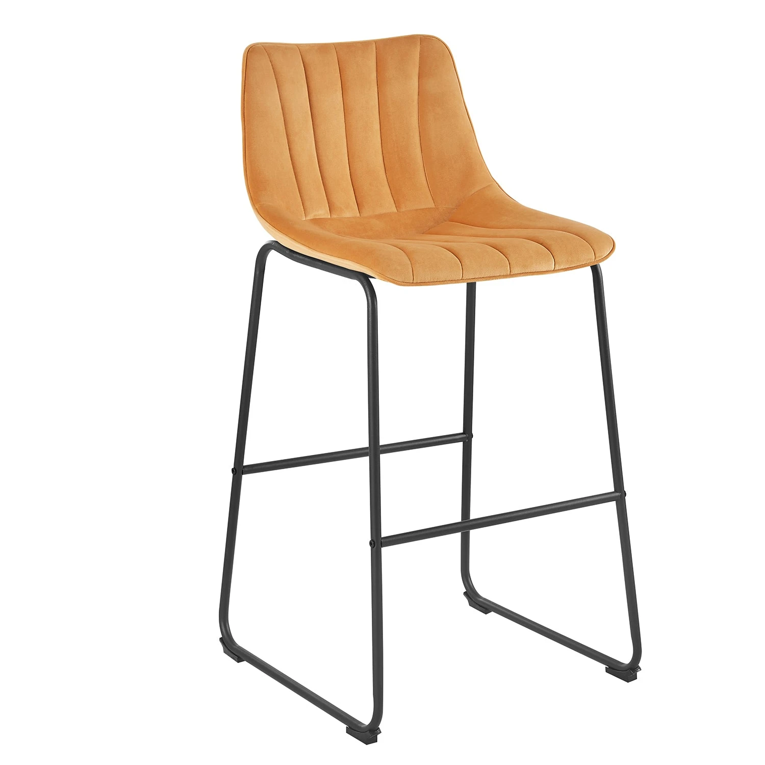 Sutton Mustard Velvet Set of 2 Barstools - Fluted Back Contemporary Kitchen Chairs 3 Sutton Mustard Velvet Set of 2 Barstools - Fluted Back Contemporary Kitchen Chairs - Image 3