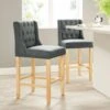 Harbury Light Grey Linen Set of 2 Buttoned Bar Stools – Classic Tufted Back 65cm Kitchen Chairs -Daals Store BCH 2112 LGREY LINEN 2P main