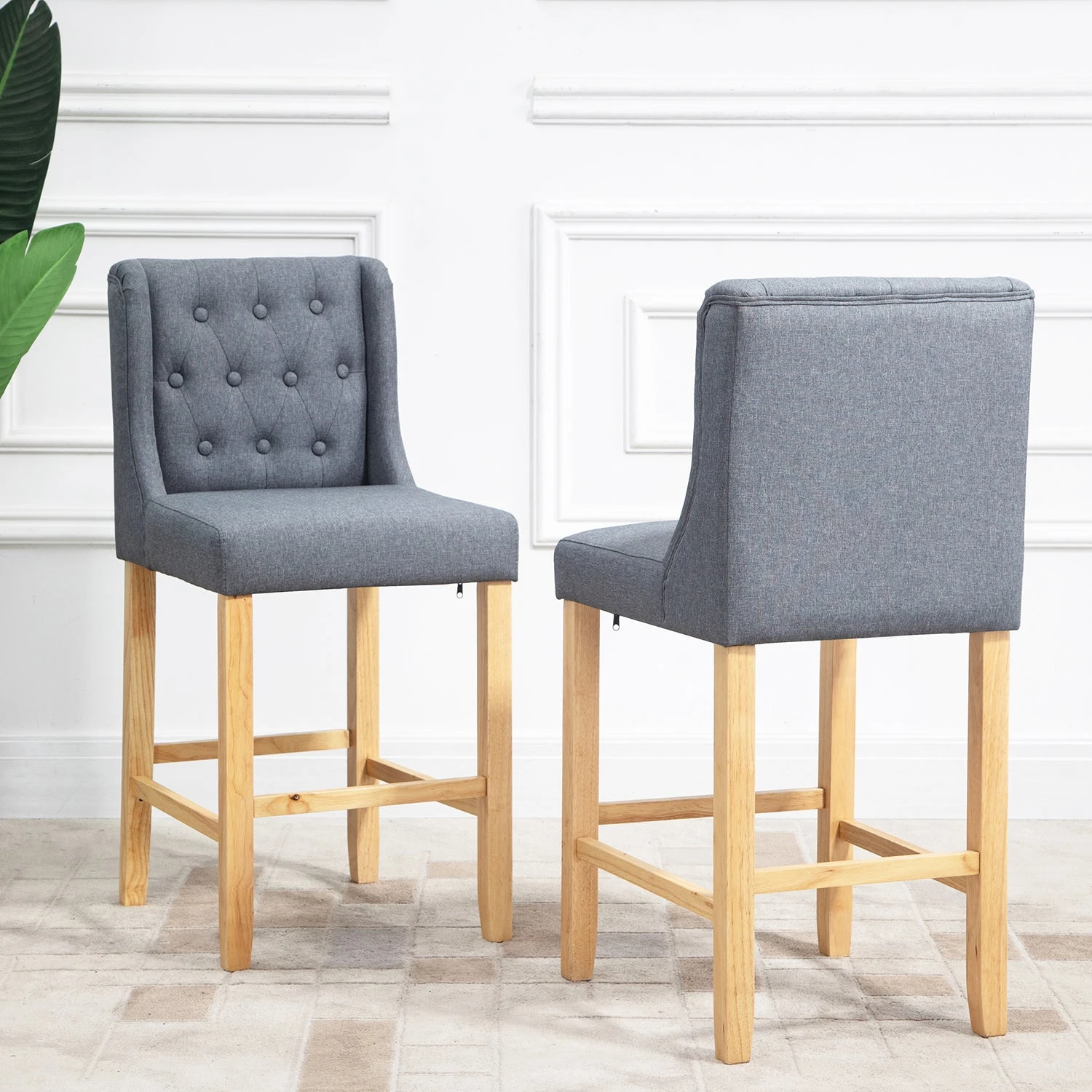 Harbury Light Grey Linen Set of 2 Buttoned Bar Stools β Classic Tufted Back 65cm Kitchen Chairs 2 Harbury Light Grey Linen Set of 2 Buttoned Bar Stools β Classic Tufted Back 65cm Kitchen Chairs - Image 2