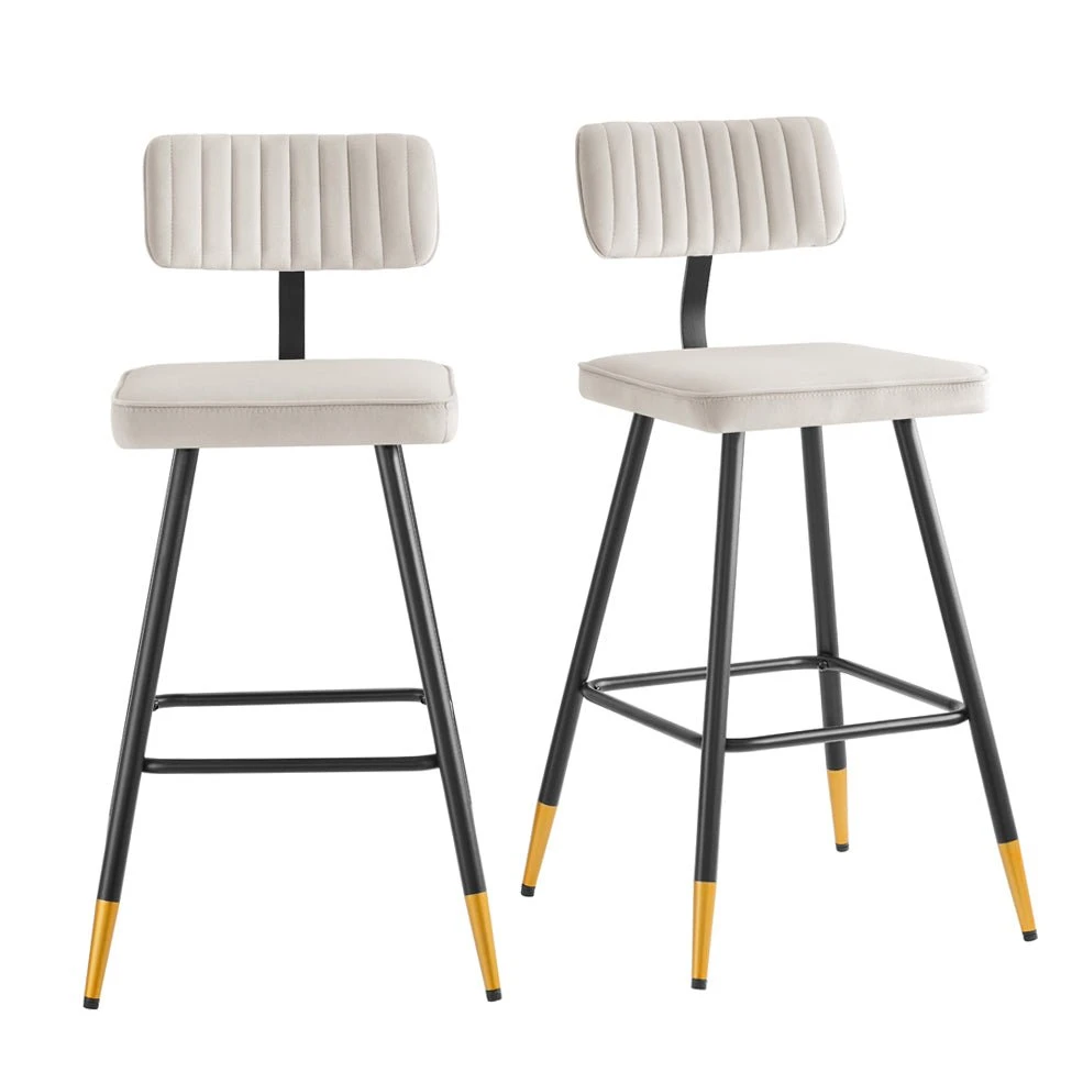 Charlecote Set Of 2 Champagne Colour Velvet Upholstered Bar Stools 2 Charlecote Set Of 2 Champagne Colour Velvet Upholstered Bar Stools - Image 2