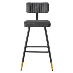 Charlecote Dark Grey Velvet – Fluted Back Industrial Bar Stools with Gold Leg Tips (Set of 2) -Daals Store BCH 2127 DARKGREY VEL 2P WB3