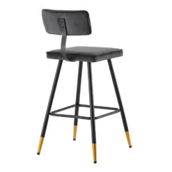 Charlecote Dark Grey Velvet – Fluted Back Industrial Bar Stools with Gold Leg Tips (Set of 2) -Daals Store BCH 2127 DARKGREY VEL 2P WB5