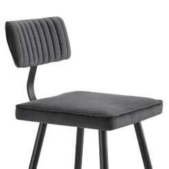 Charlecote Dark Grey Velvet – Fluted Back Industrial Bar Stools with Gold Leg Tips (Set of 2) -Daals Store BCH 2127 DARKGREY VEL 2P detail1