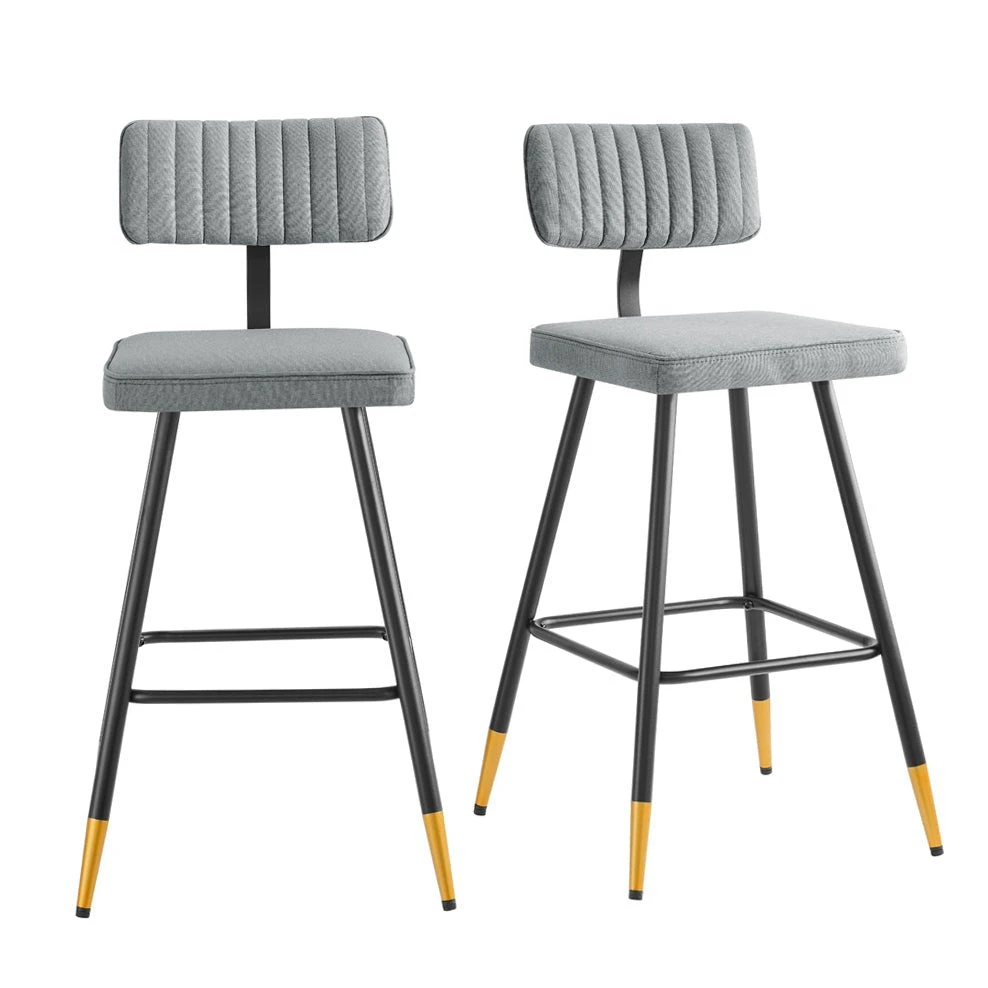 Charlecote Set Of 2 Light Grey Fabric Upholstered Bar Stools 2 Charlecote Set Of 2 Light Grey Fabric Upholstered Bar Stools - Image 2