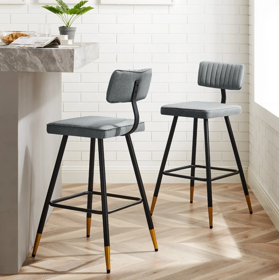 Charlecote Set Of 2 Light Grey Fabric Upholstered Bar Stools 1 Charlecote Set Of 2 Light Grey Fabric Upholstered Bar Stools