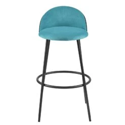 Barton Set Of 2 Blue Velvet Upholstered Bar Stools With Contrast Piping -Daals Store BCH 2129 BLUEVEL 2P WB2