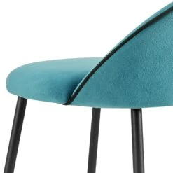 Barton Set Of 2 Blue Velvet Upholstered Bar Stools With Contrast Piping -Daals Store BCH 2129 BLUEVEL 2P detail1