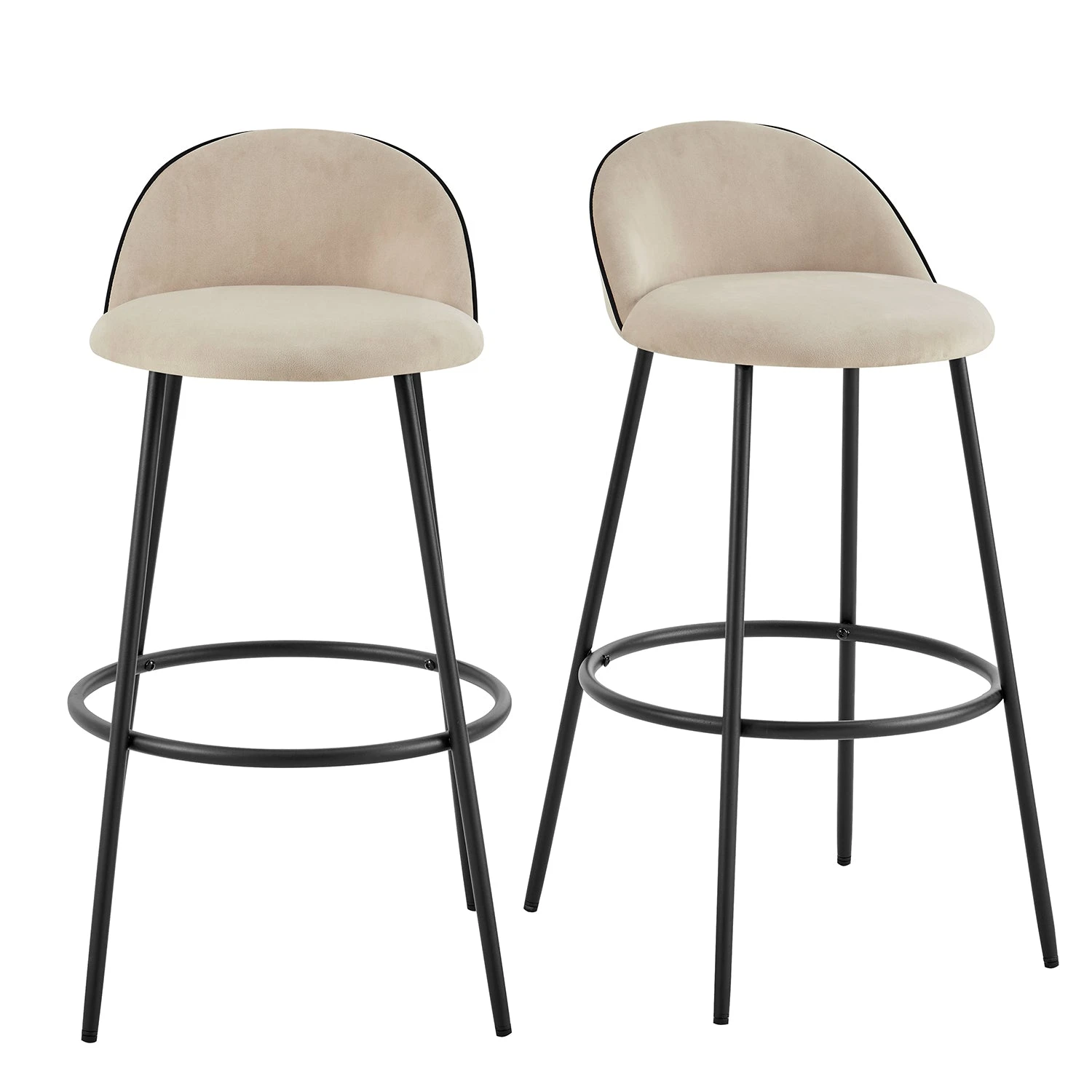 Barton Set Of 2 Champagne Velvet Upholstered Bar Stools With Contrast Piping 2 Barton Set Of 2 Champagne Velvet Upholstered Bar Stools With Contrast Piping - Image 2