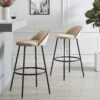 Barton Set Of 2 Champagne Velvet Upholstered Bar Stools With Contrast Piping