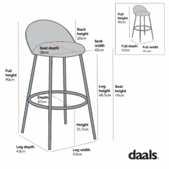 Barton Set Of 2 Grey Velvet Upholstered Bar Stools With Contrast Piping -Daals Store BCH 2129 CHART 2