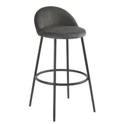 Barton Set Of 2 Grey Velvet Upholstered Bar Stools With Contrast Piping -Daals Store BCH 2129 GREY VEL 2P WB2