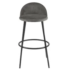 Barton Set Of 2 Grey Velvet Upholstered Bar Stools With Contrast Piping -Daals Store BCH 2129 GREY VEL 2P WB3