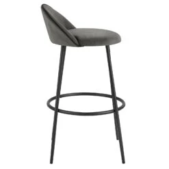 Barton Set Of 2 Grey Velvet Upholstered Bar Stools With Contrast Piping -Daals Store BCH 2129 GREY VEL 2P WB4