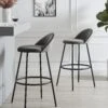 Barton Set Of 2 Grey Velvet Upholstered Bar Stools With Contrast Piping